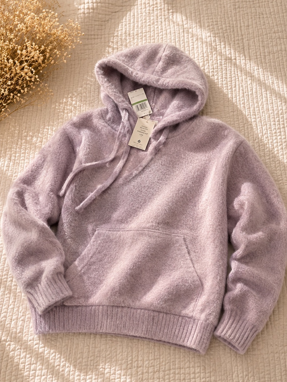 Lavender Women's Hooded Pullover Sweater with Kangaroo Pocket